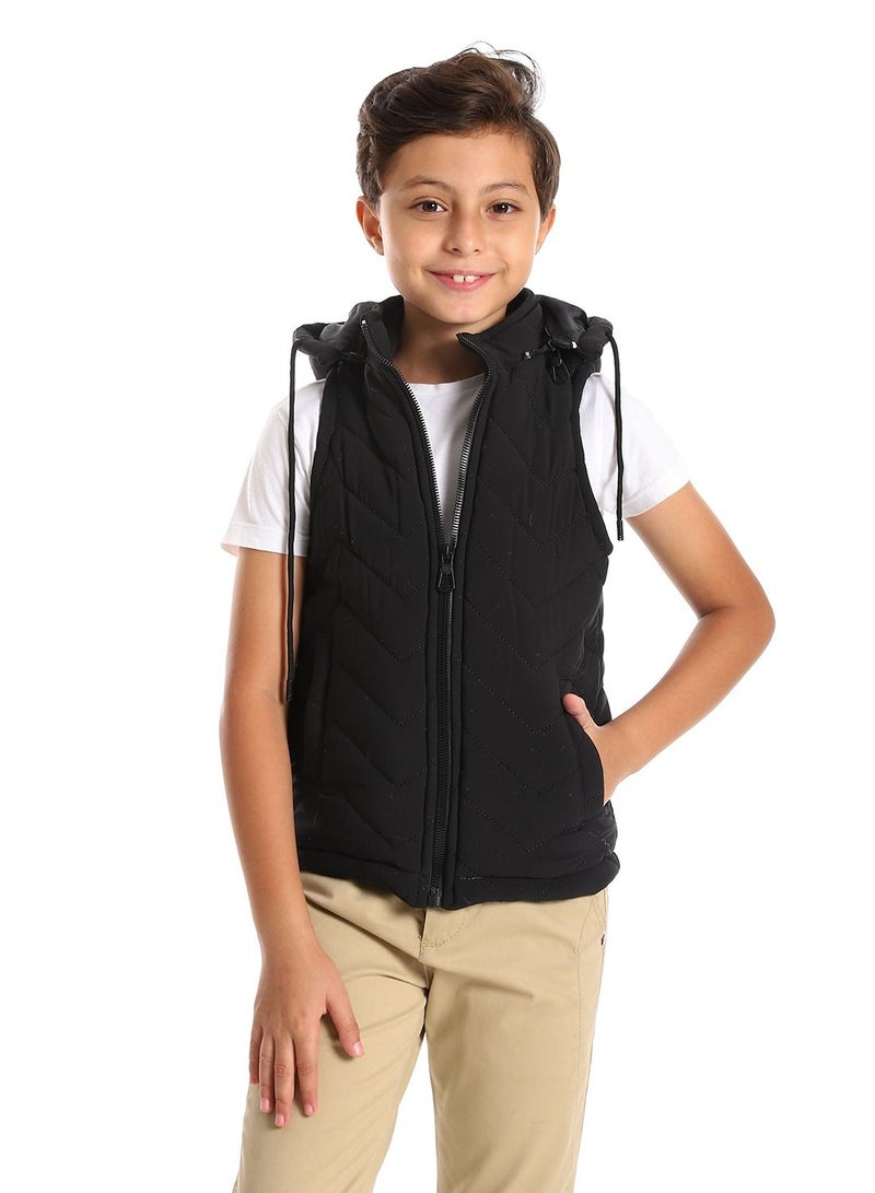 Caesar Boys Hooded Neck Sleeveless Black Quilted Vest  - Image 1