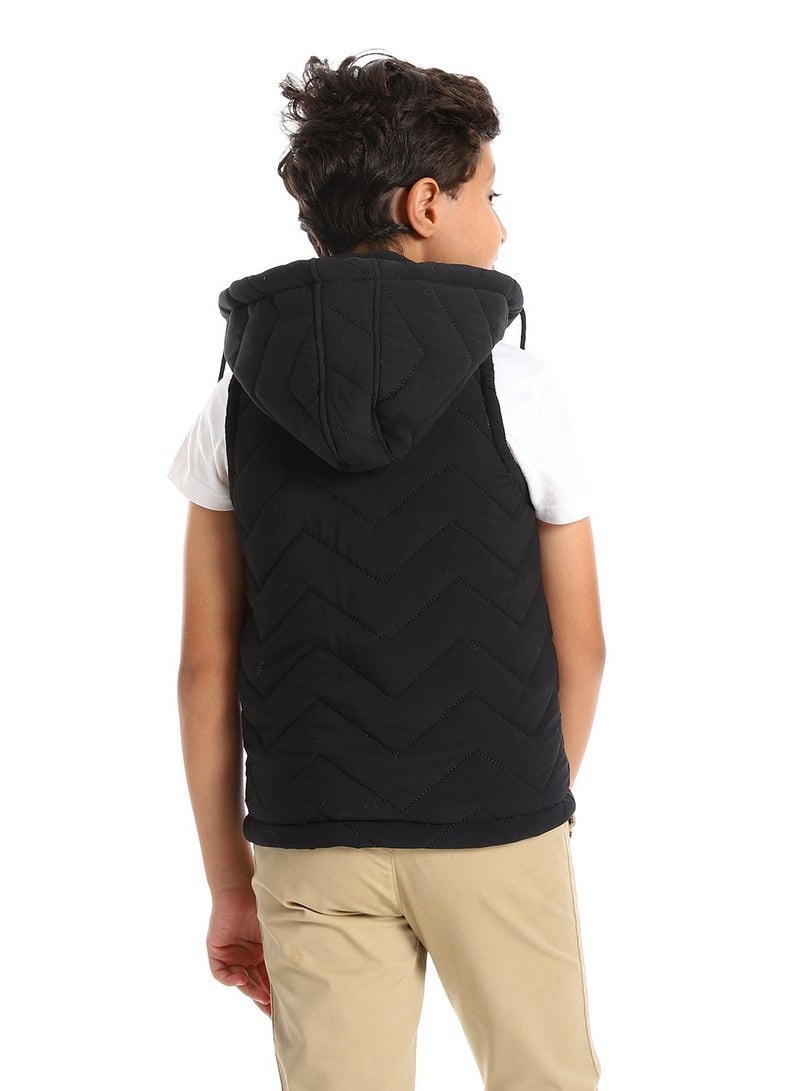 Caesar Boys Hooded Neck Sleeveless Black Quilted Vest  - Image 4