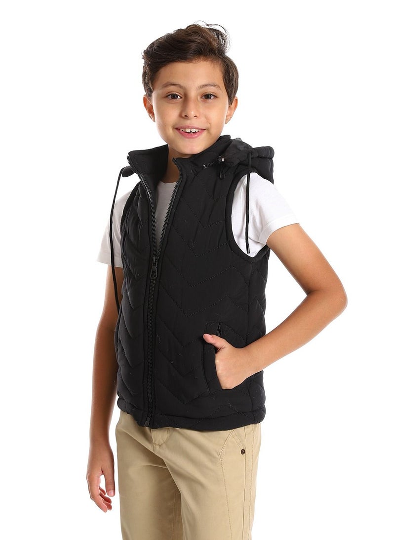 Caesar Boys Hooded Neck Sleeveless Black Quilted Vest  - Image 2