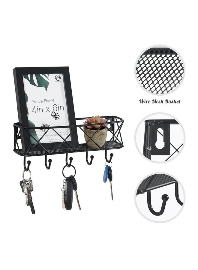 HappyHapi Key Holder for Wall Decorative, Entryway Key Hooks, Wall Mounted Key Rack with 5 Hooks, Metal Wire Mesh Basket Mail Holder, 9.8”Lx2.1”Wx4.1”H - Image 3