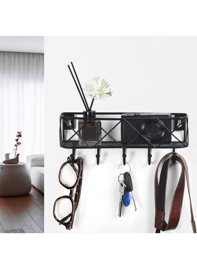 HappyHapi Key Holder for Wall Decorative, Entryway Key Hooks, Wall Mounted Key Rack with 5 Hooks, Metal Wire Mesh Basket Mail Holder, 9.8”Lx2.1”Wx4.1”H - Image 4