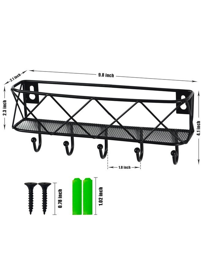 HappyHapi Key Holder for Wall Decorative, Entryway Key Hooks, Wall Mounted Key Rack with 5 Hooks, Metal Wire Mesh Basket Mail Holder, 9.8”Lx2.1”Wx4.1”H - Image 2