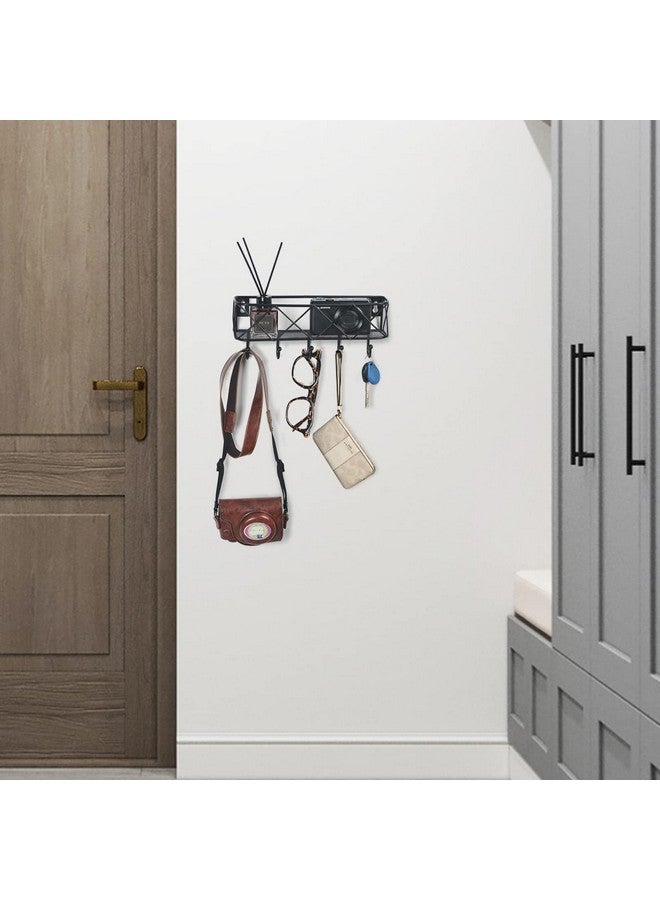 HappyHapi Key Holder for Wall Decorative, Entryway Key Hooks, Wall Mounted Key Rack with 5 Hooks, Metal Wire Mesh Basket Mail Holder, 9.8”Lx2.1”Wx4.1”H - Image 5