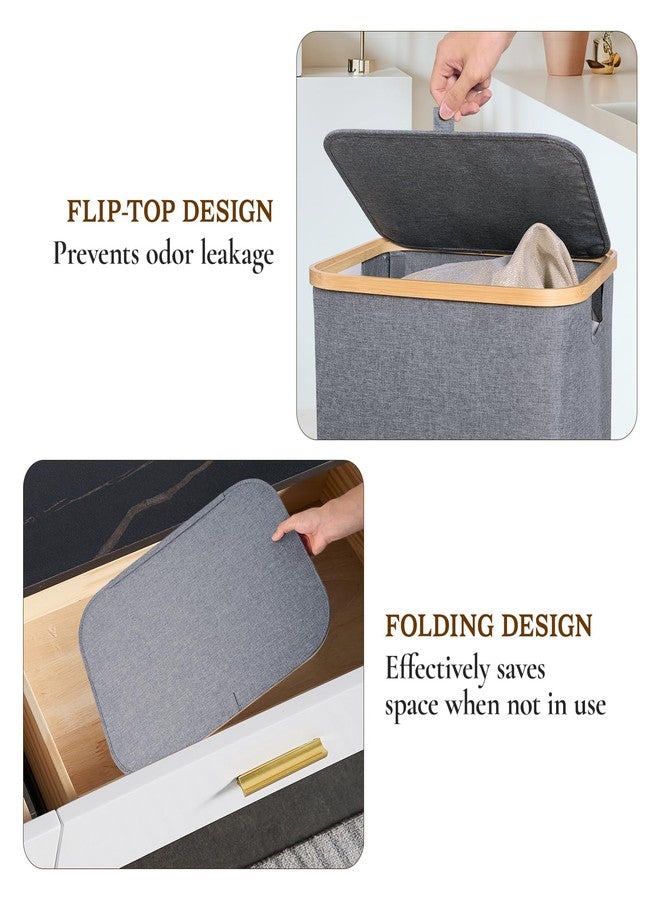 JOLLYIN Laundry Basket with Lid, 75L Laundry Hamper with Removable Bag, Travel Dirty Clothes Basket with Bamboo Handles for Bathroom, Bedroom & Laundry Room, Grey - Image 5