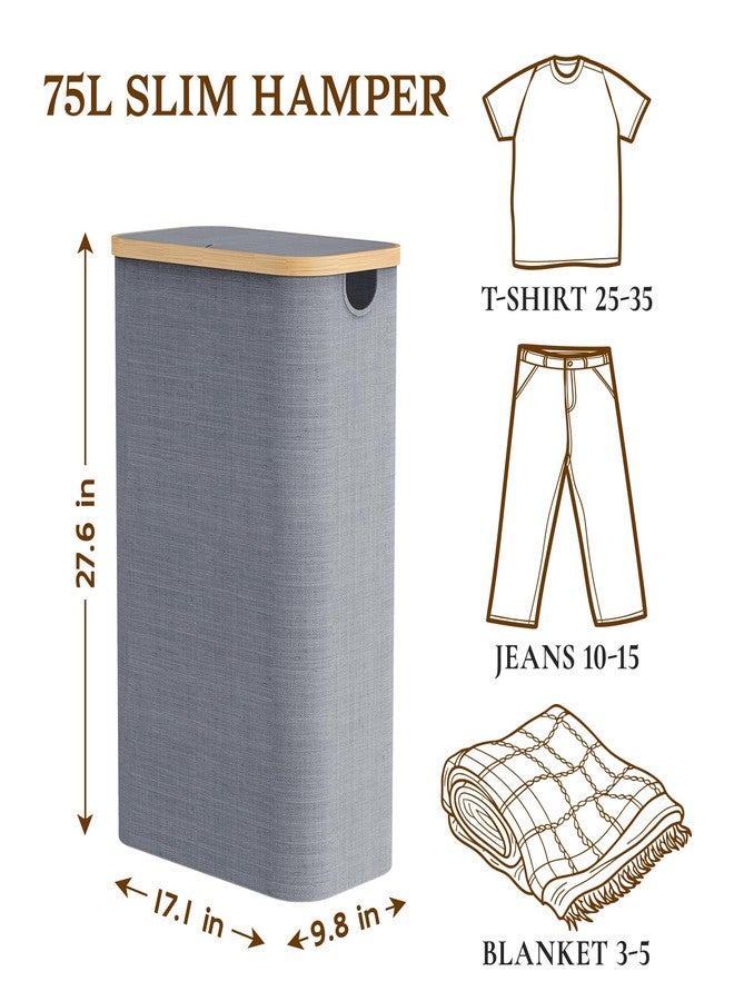 JOLLYIN Laundry Basket with Lid, 75L Laundry Hamper with Removable Bag, Travel Dirty Clothes Basket with Bamboo Handles for Bathroom, Bedroom & Laundry Room, Grey - Image 2