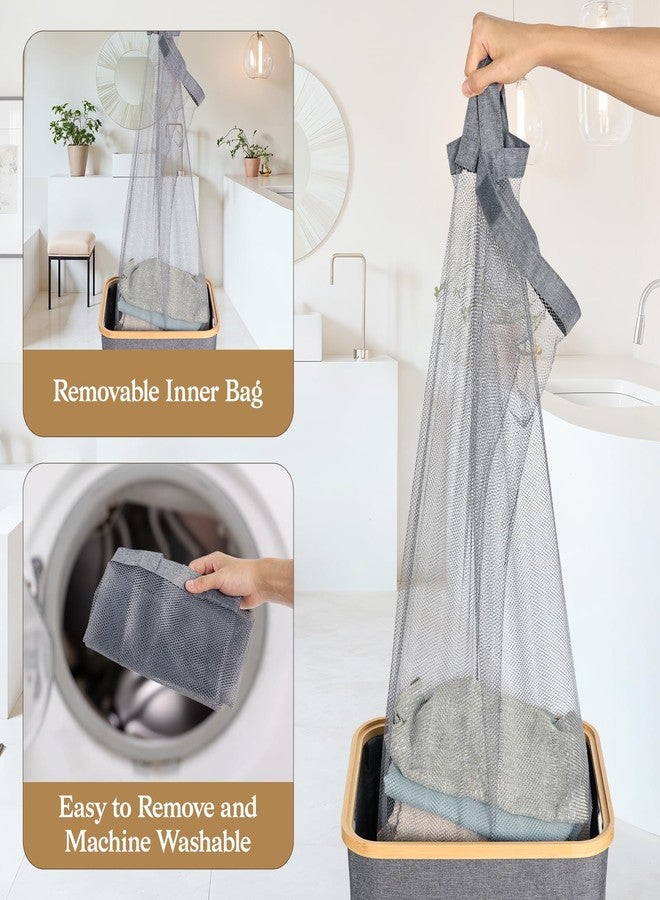 JOLLYIN Laundry Basket with Lid, 75L Laundry Hamper with Removable Bag, Travel Dirty Clothes Basket with Bamboo Handles for Bathroom, Bedroom & Laundry Room, Grey - Image 4
