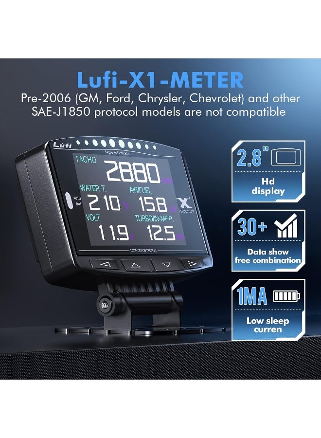 Lufi X1 OBD2 Gauge Display, Boost Gauge, Speedometer, Water Temperature Meter, Multi-ECU Data Combination Cluster - Image 2