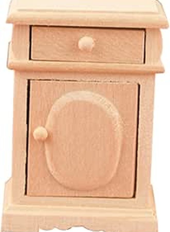 Miniature Wooden Bedside Table Dollhouse Furniture Solid Nightstand Model Collectible Decor - Image 1