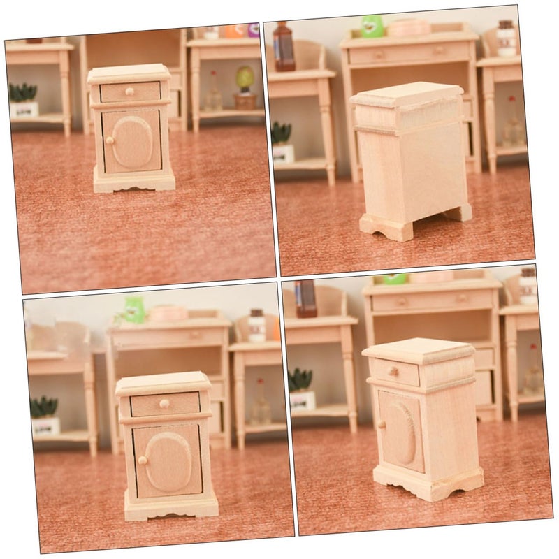 Miniature Wooden Bedside Table Dollhouse Furniture Solid Nightstand Model Collectible Decor - Image 5