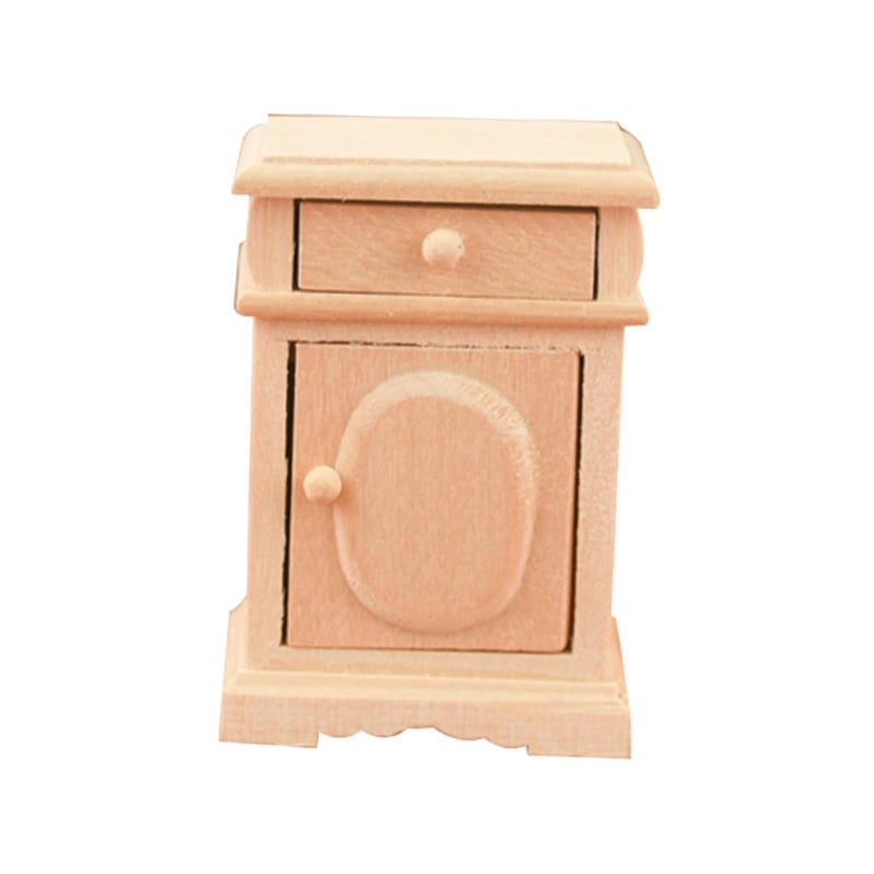 Miniature Wooden Bedside Table Dollhouse Furniture Solid Nightstand Model Collectible Decor - Image 2