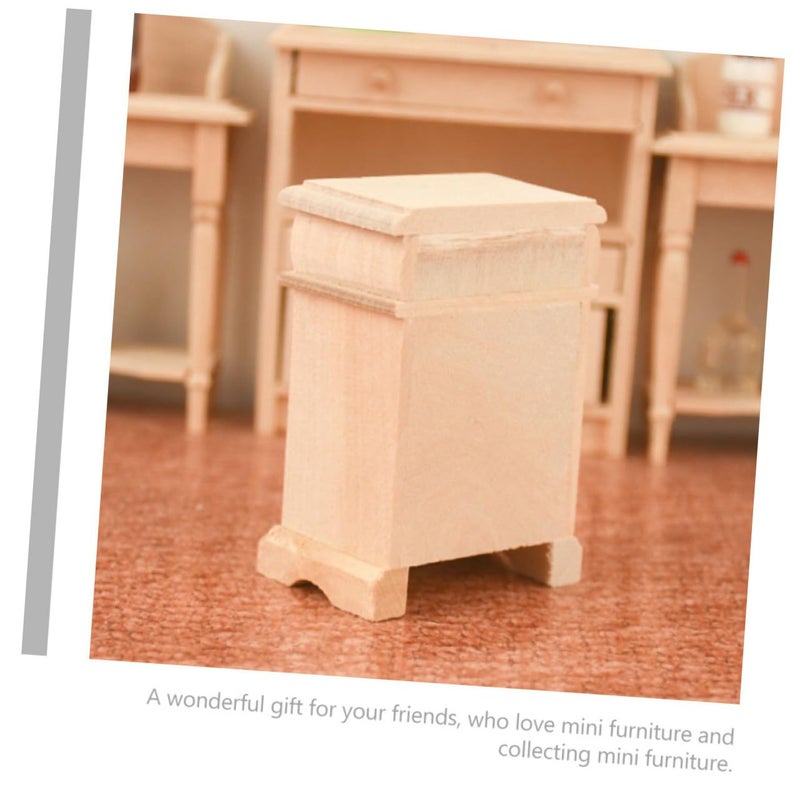 Miniature Wooden Bedside Table Dollhouse Furniture Solid Nightstand Model Collectible Decor - Image 4