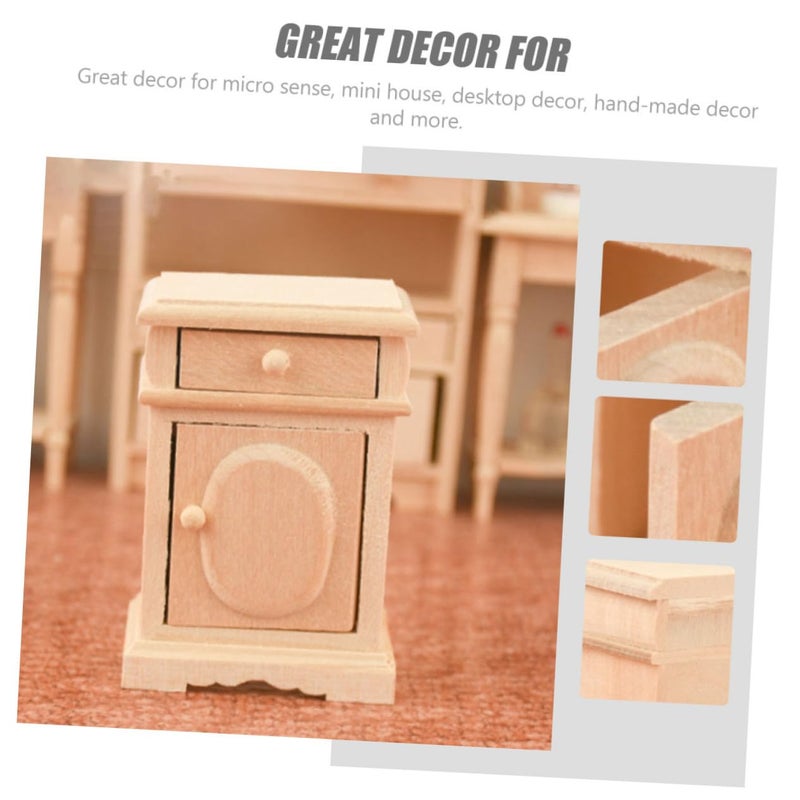 Miniature Wooden Bedside Table Dollhouse Furniture Solid Nightstand Model Collectible Decor - Image 3
