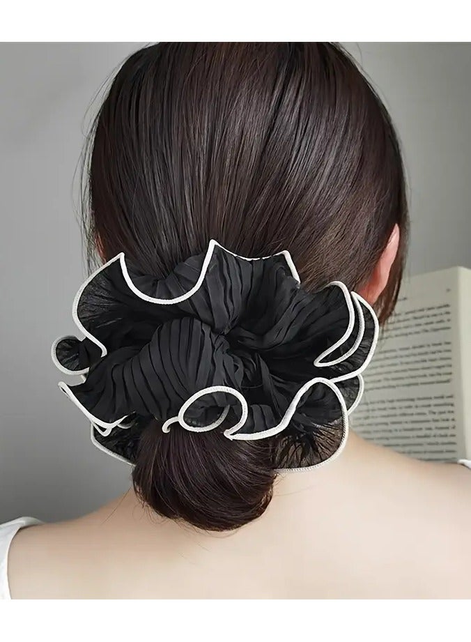 Rozino 4pcs Elegant Minimalist Fabric Hair Rings, Solid Color Pleated Large Intestine Hair Loops, Versatile Fashion Hair Accessories for Daily Wear - Image 4