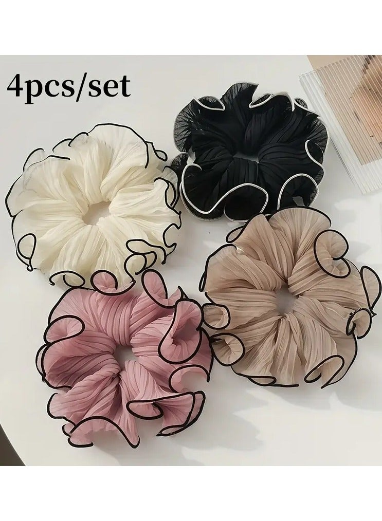 Rozino 4pcs Elegant Minimalist Fabric Hair Rings, Solid Color Pleated Large Intestine Hair Loops, Versatile Fashion Hair Accessories for Daily Wear - Image 2