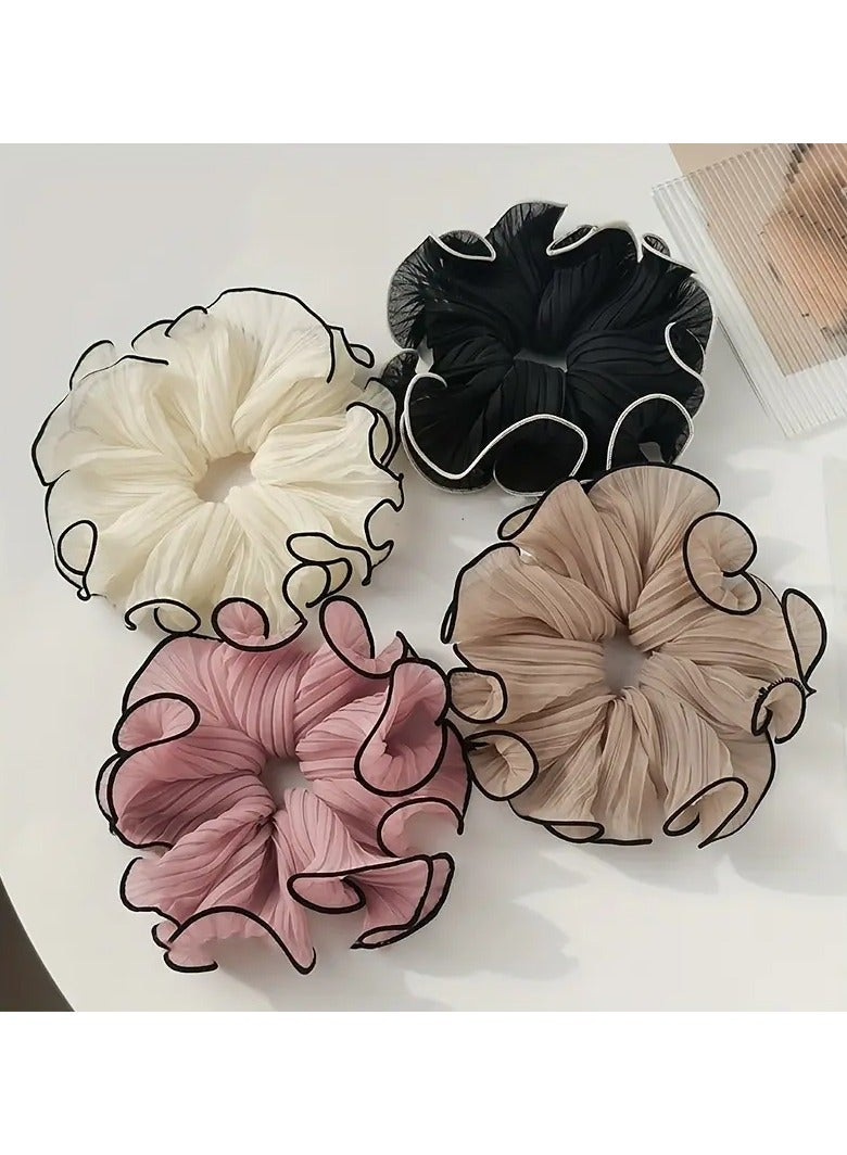 Rozino 4pcs Elegant Minimalist Fabric Hair Rings, Solid Color Pleated Large Intestine Hair Loops, Versatile Fashion Hair Accessories for Daily Wear - Image 1