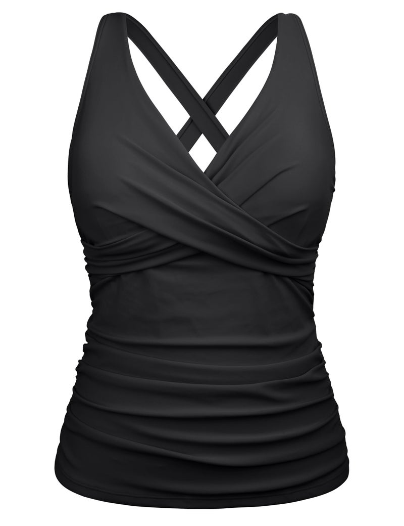 Firpearl Women's Black Underwire Tankini Top Swimwear Twist V Neck Swimsuits for Big Busted Tummy Control Swim Top Only US16 - Image 1