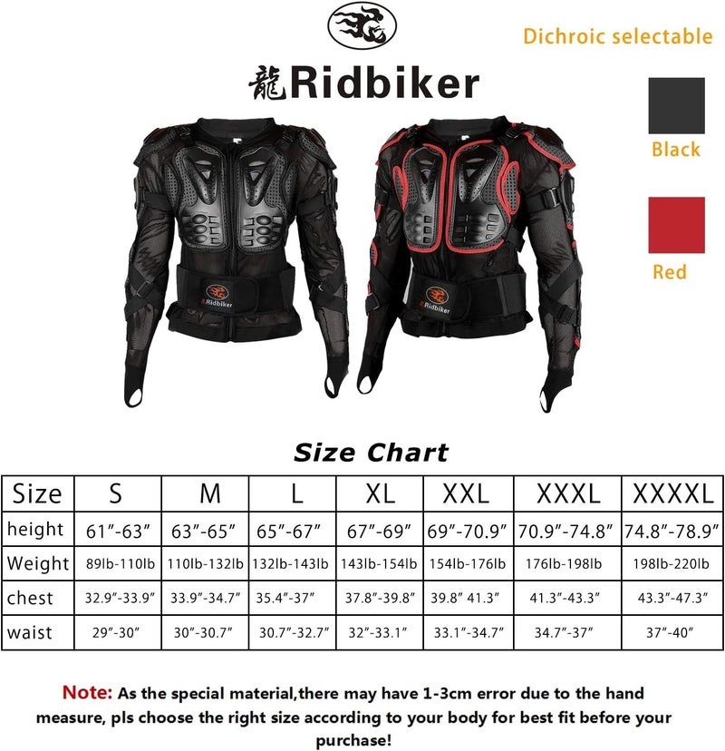 RIDBIKER درع كامل لجسم دراجة نارية من ريدبايكر مع سترة سباق قابلة للإزالة - 3XL، أسود - Image 2
