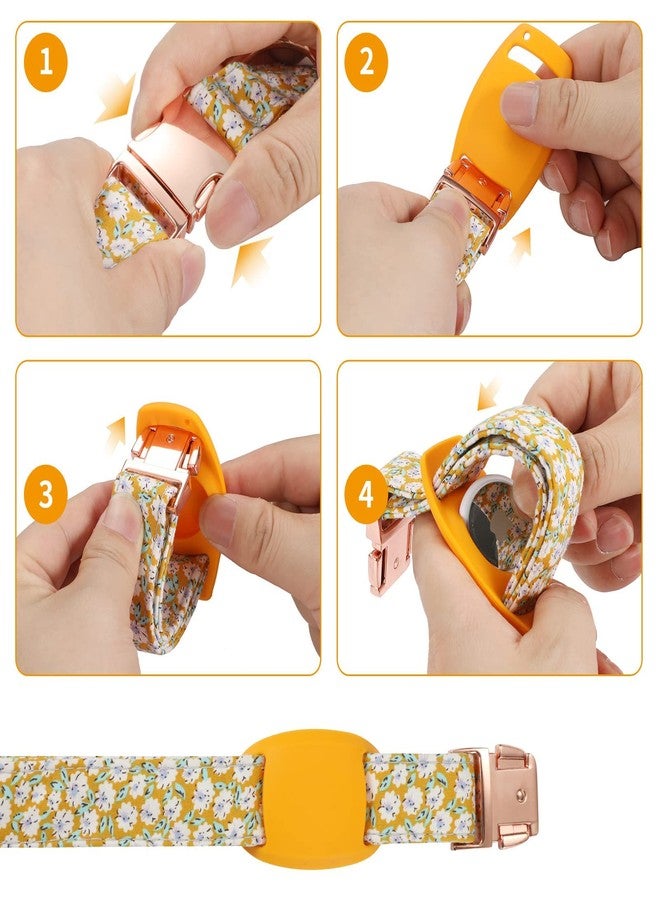Gokotta Dog Collar Female Flower with Buckle，Adjustable Girl Soft Collars Foral Bow Tie, with Airtag Holder Case Removable for Small Medium Large Dogs (L, Light Blue Flower) - Image 5