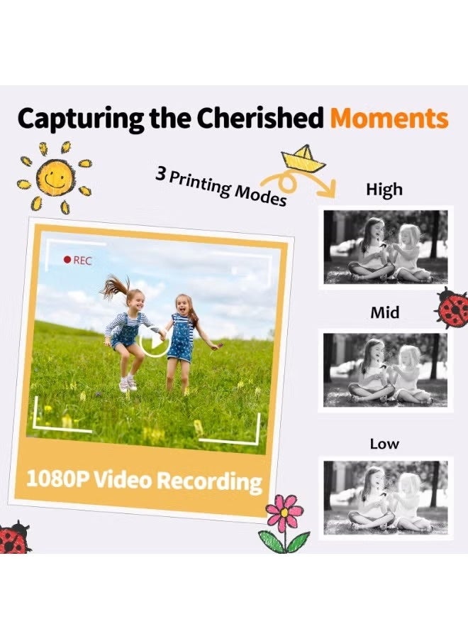 LAESO 64GB Card Included Instant Print Camera for Kids, 48MP Photo 1080P Video Recorder, Portable Toy Camera for Children, White - Image 3