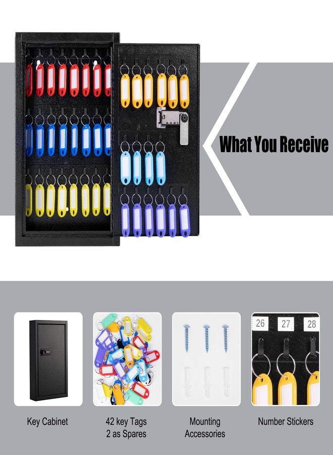 Sumerfnt Key Box Wall Mount with Code, Key Cabinet Lock Box for 40 Keys, Metal Key Storage Box with Key Tags and Number Stickers, 12.1"x 8.1" x 2.6" - Image 5