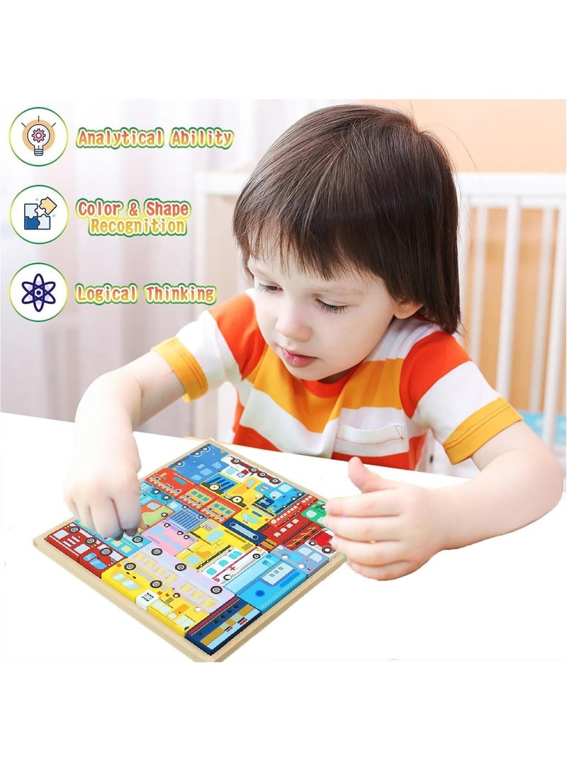 Montessori Wooden Puzzle Toy for Kids Block Puzzle Brain Teasers Toy Tangram Russian Block Game STEM Kids Educational Gift (Traffic) - Image 4