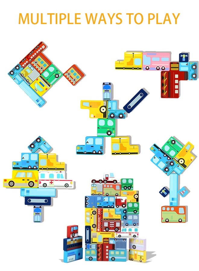 Montessori Wooden Puzzle Toy for Kids Block Puzzle Brain Teasers Toy Tangram Russian Block Game STEM Kids Educational Gift (Traffic) - Image 3