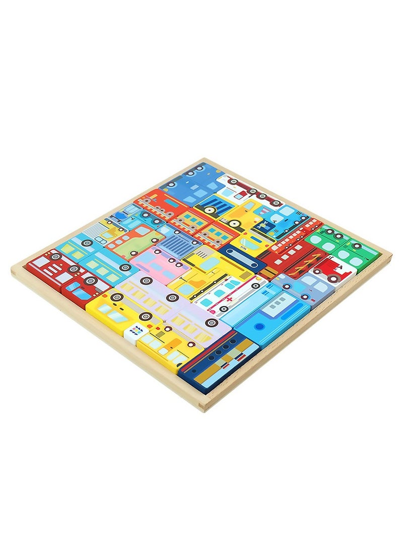 Montessori Wooden Puzzle Toy for Kids Block Puzzle Brain Teasers Toy Tangram Russian Block Game STEM Kids Educational Gift (Traffic) - Image 1