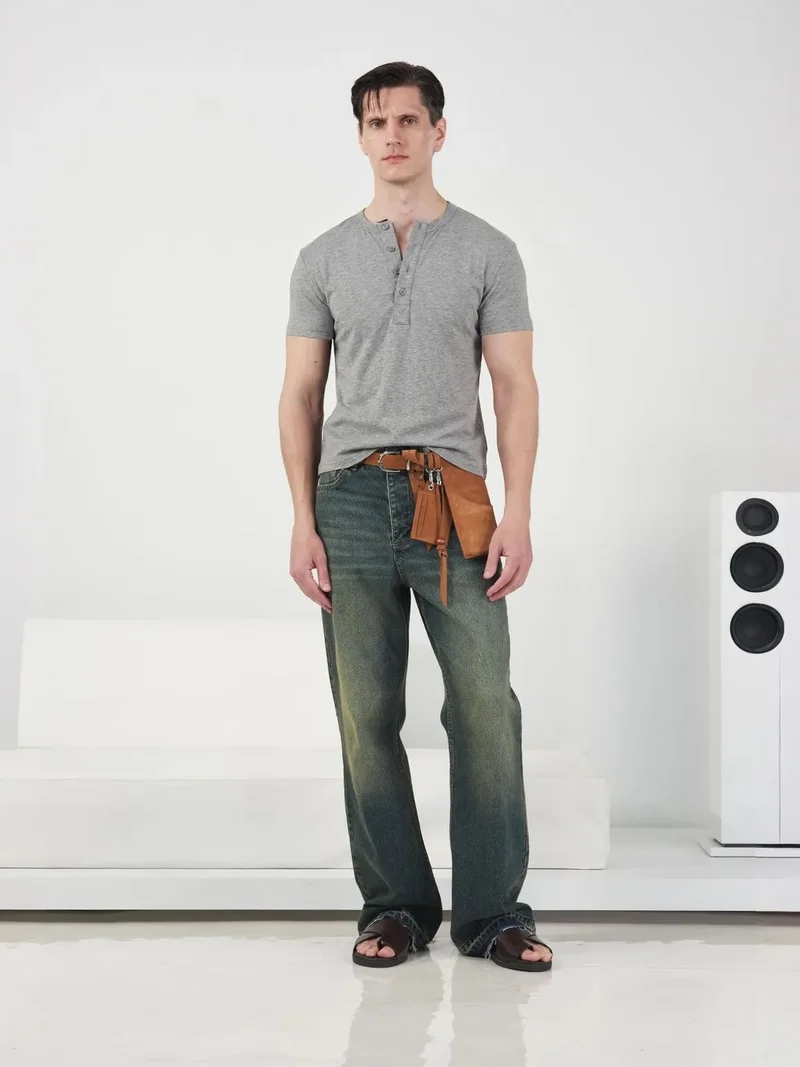 جيستو GIESTO Slim Fit Crew Neck Buttoned T-Shirt