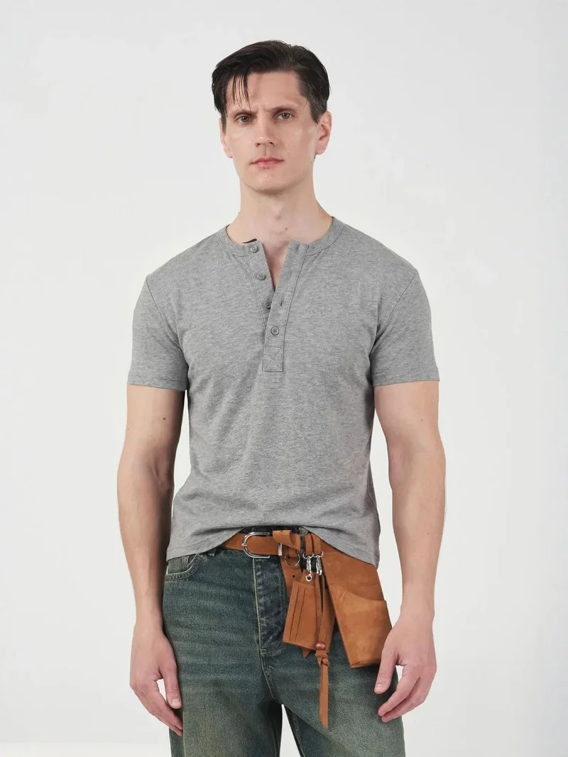 جيستو GIESTO Slim Fit Crew Neck Buttoned T-Shirt