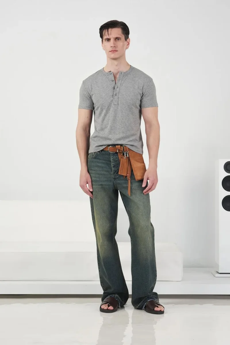 Giesto Grey GIESTO Slim Fit Crew Neck Buttoned T-Shirt for Men | Best Price UAE