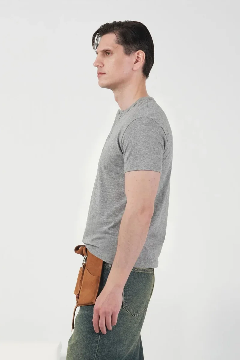 Giesto Grey GIESTO Slim Fit Crew Neck Buttoned T-Shirt for Men | Best Price UAE