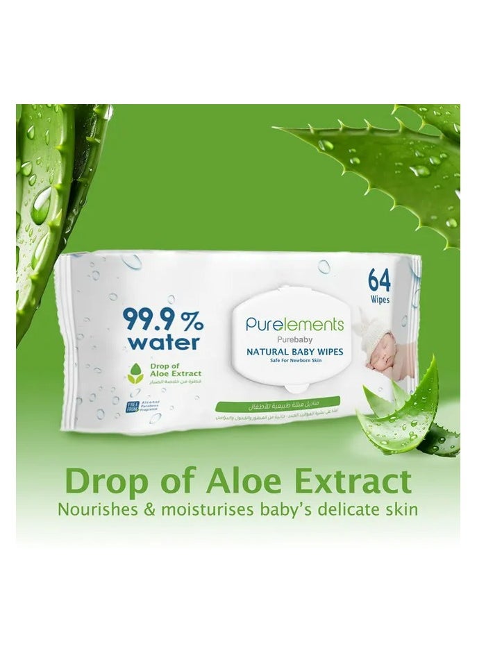Pure Elements Aloe Natural 99.9% Water Wipes - Pack of 12 - 768pcs  - Image 4