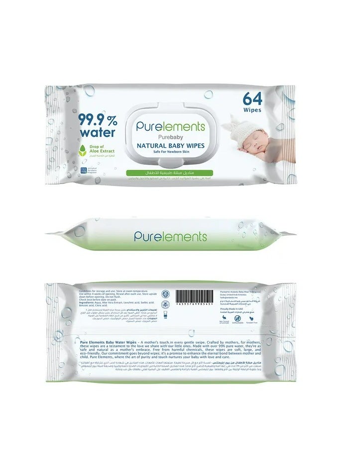 Pure Elements Aloe Natural 99.9% Water Wipes - Pack of 12 - 768pcs  - Image 3