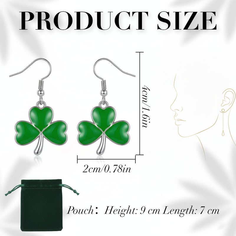 Zeptrix St Patricks Day Earrings for Women,Shamrock Clover Green Earrings Saint Patricks Day Decorations Irish Handmade Lucky Four Leaf Dangle Earring St. Patrick's Day Accessory Holiday Jewelry Gift(Silvery) - Image 3