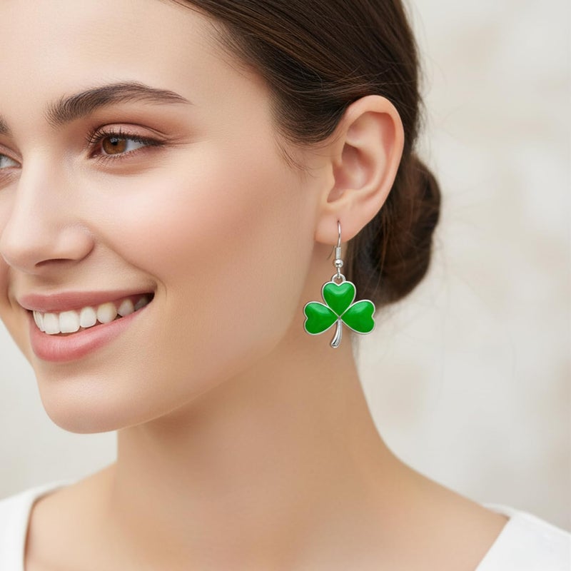 Zeptrix St Patricks Day Earrings for Women,Shamrock Clover Green Earrings Saint Patricks Day Decorations Irish Handmade Lucky Four Leaf Dangle Earring St. Patrick's Day Accessory Holiday Jewelry Gift(Silvery) - Image 5