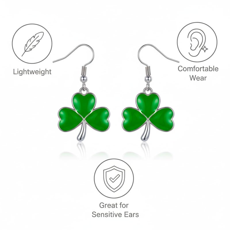 Zeptrix St Patricks Day Earrings for Women,Shamrock Clover Green Earrings Saint Patricks Day Decorations Irish Handmade Lucky Four Leaf Dangle Earring St. Patrick's Day Accessory Holiday Jewelry Gift(Silvery) - Image 4