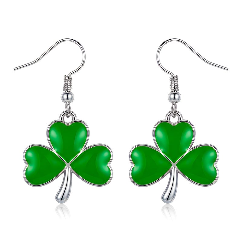 Zeptrix St Patricks Day Earrings for Women,Shamrock Clover Green Earrings Saint Patricks Day Decorations Irish Handmade Lucky Four Leaf Dangle Earring St. Patrick's Day Accessory Holiday Jewelry Gift(Silvery) - Image 1