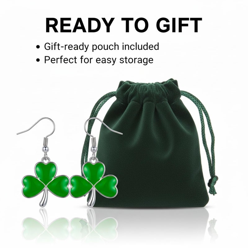 Zeptrix St Patricks Day Earrings for Women,Shamrock Clover Green Earrings Saint Patricks Day Decorations Irish Handmade Lucky Four Leaf Dangle Earring St. Patrick's Day Accessory Holiday Jewelry Gift(Silvery) - Image 2