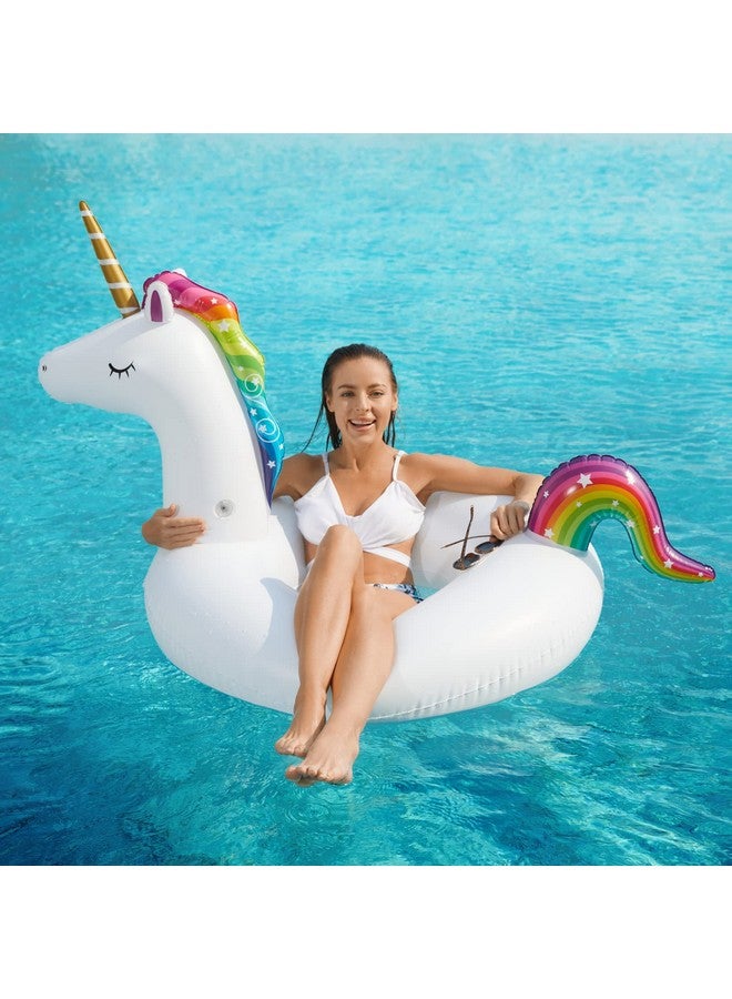 Jasonwell Inflatable Unicorn Flamingo Pool Floats - Jasonwell 2 Pack Pool Floaties Inflatables Rafts for Swimming Pool Tubes for Floating Lake Beach Floaty Swim Rings Pool Party Toys for Adults Kids - Image 2