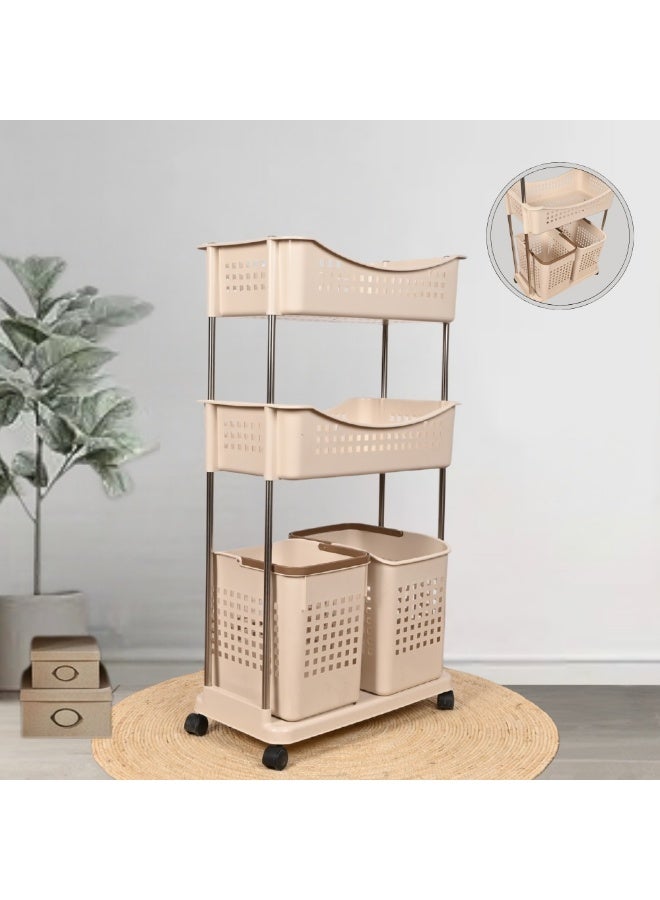 Durable, multi-purpose, 3-tier plastic laundry basket with shelves for storage and organization – a practical laundry organizer for homes, bathrooms, and laundry rooms. - Image 5