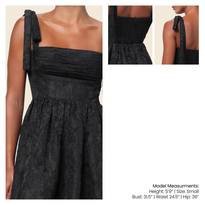 Lulus Sydney Tie Shoulder Mini Dress Floral Jacquard Sleeveless A-Line Cocktail Dress Black - Image 3