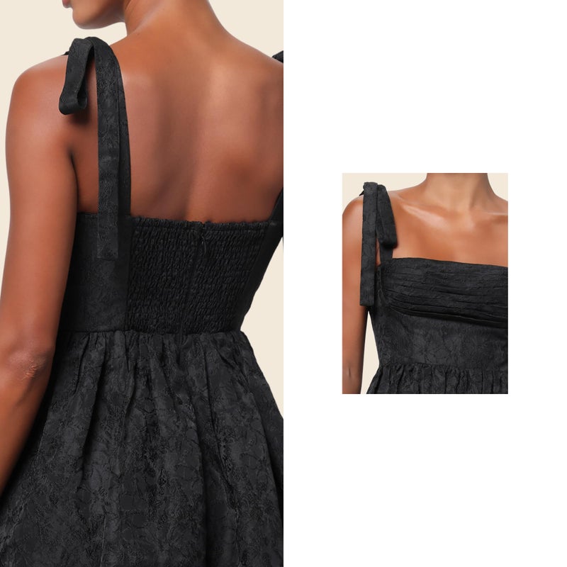 Lulus Sydney Tie Shoulder Mini Dress Floral Jacquard Sleeveless A-Line Cocktail Dress Black - Image 2