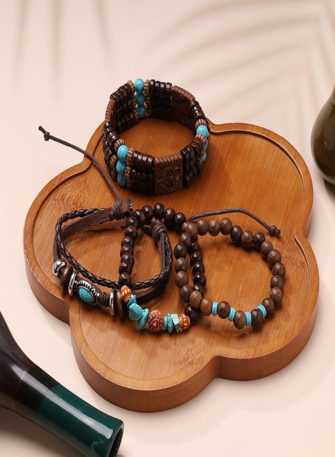 MILAKOO 4Pcs Vintage Bracelet Set Boho Punk Leather Wristband Wide Wooden Bracelet for Women Men - Image 3