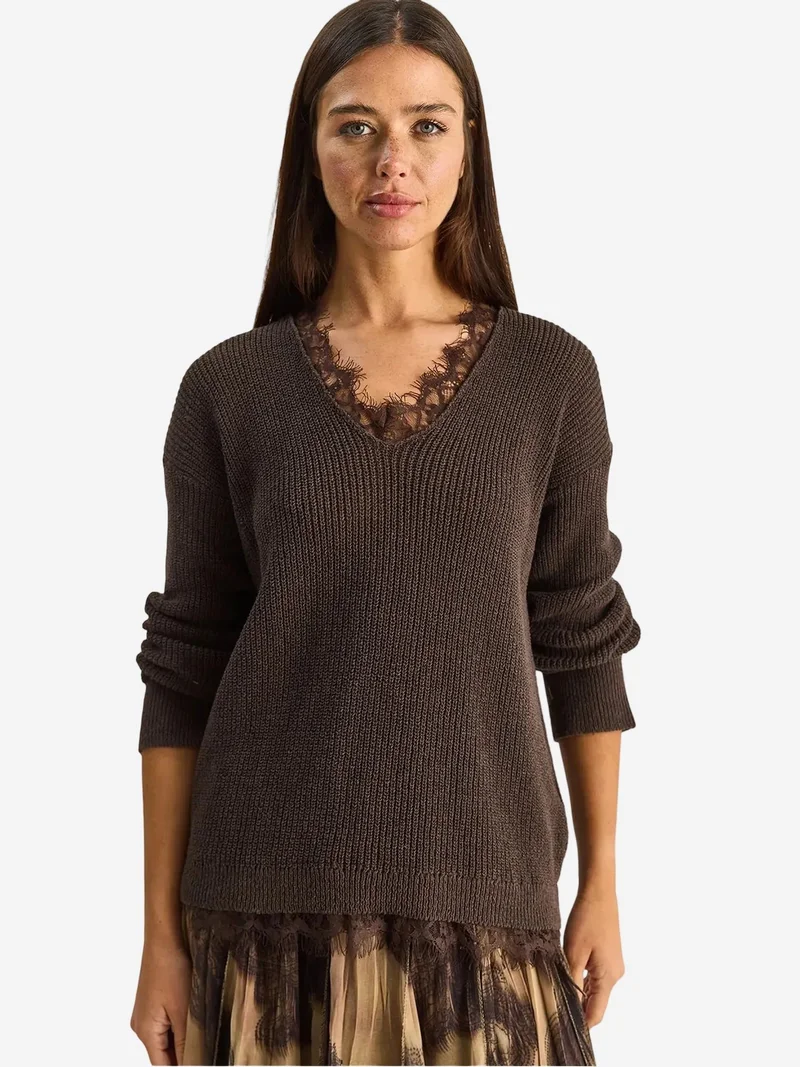 Bianco Lucci LUCCI V-Neck Knit Sweater