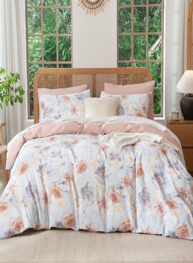 BUPIRD Queen Floral Comforter Set Soft Cute Floral Bedding Comforter Sets Garden Style Flower Print Botanical Flowers Comforter Set for All Seasons 1 Comforter and 1 Pillowcases - Image 2