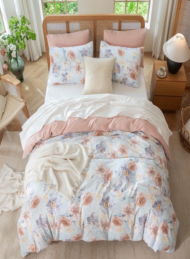 BUPIRD Queen Floral Comforter Set Soft Cute Floral Bedding Comforter Sets Garden Style Flower Print Botanical Flowers Comforter Set for All Seasons 1 Comforter and 1 Pillowcases - Image 5