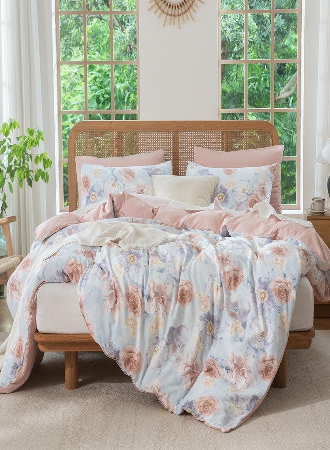 BUPIRD Queen Floral Comforter Set Soft Cute Floral Bedding Comforter Sets Garden Style Flower Print Botanical Flowers Comforter Set for All Seasons 1 Comforter and 1 Pillowcases - Image 3
