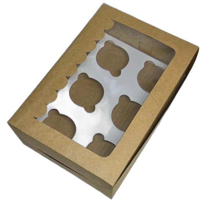 Baekence Baekence Cupcake boxes for packaging 6 Brown plain Color Pack of 50 pcs - Image 1