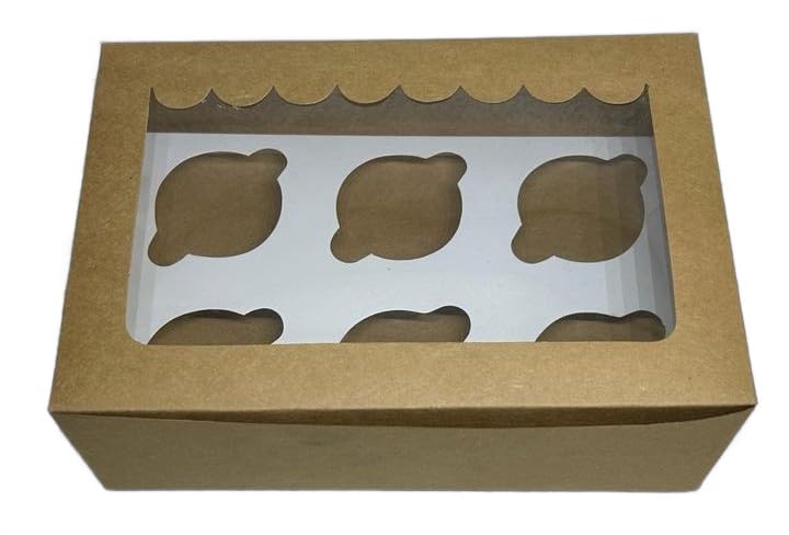 Baekence Baekence Cupcake boxes for packaging 6 Brown plain Color Pack of 50 pcs - Image 2