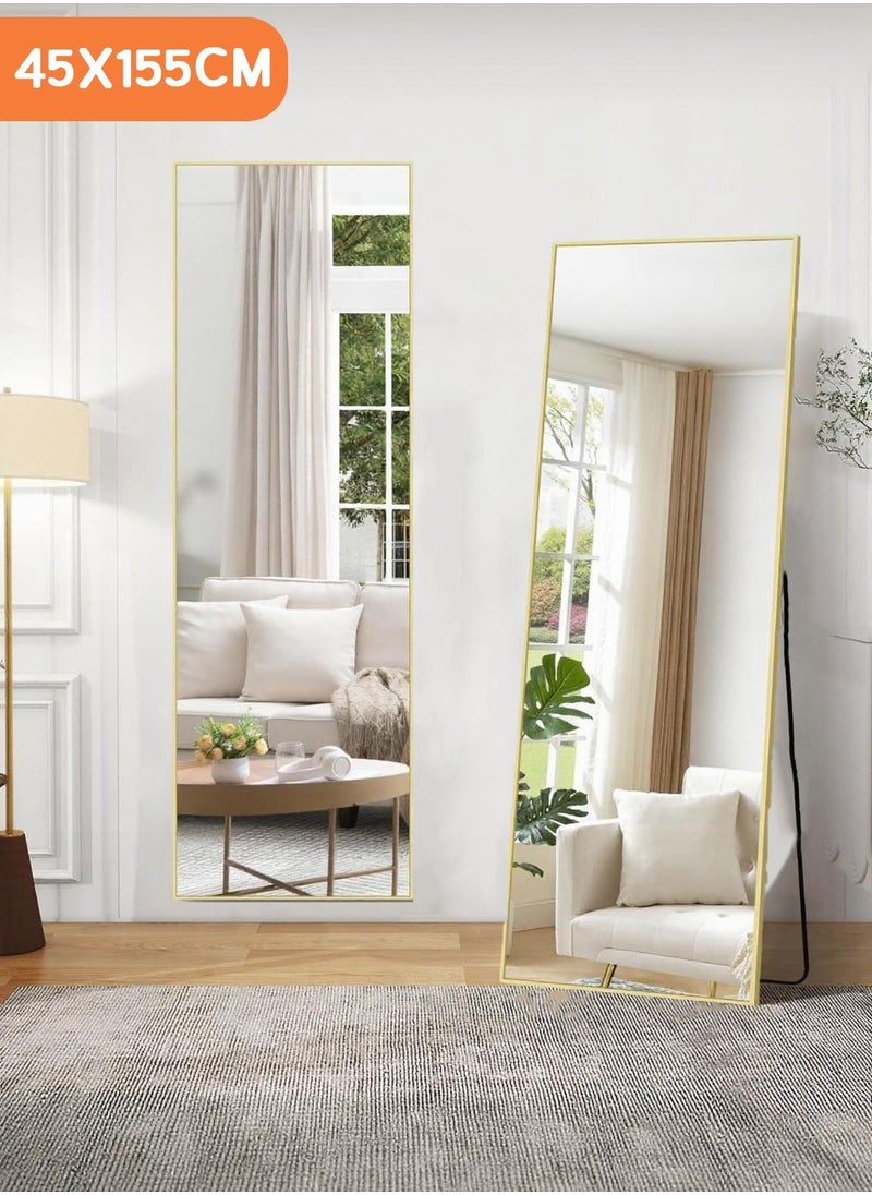 Full Length Mirror Dressing Mirror with Standing Holder 155x45 Cm Large Rectangle Bedroom Floor Mirror Standing Mirror Wall-Mounted Mirror Gold